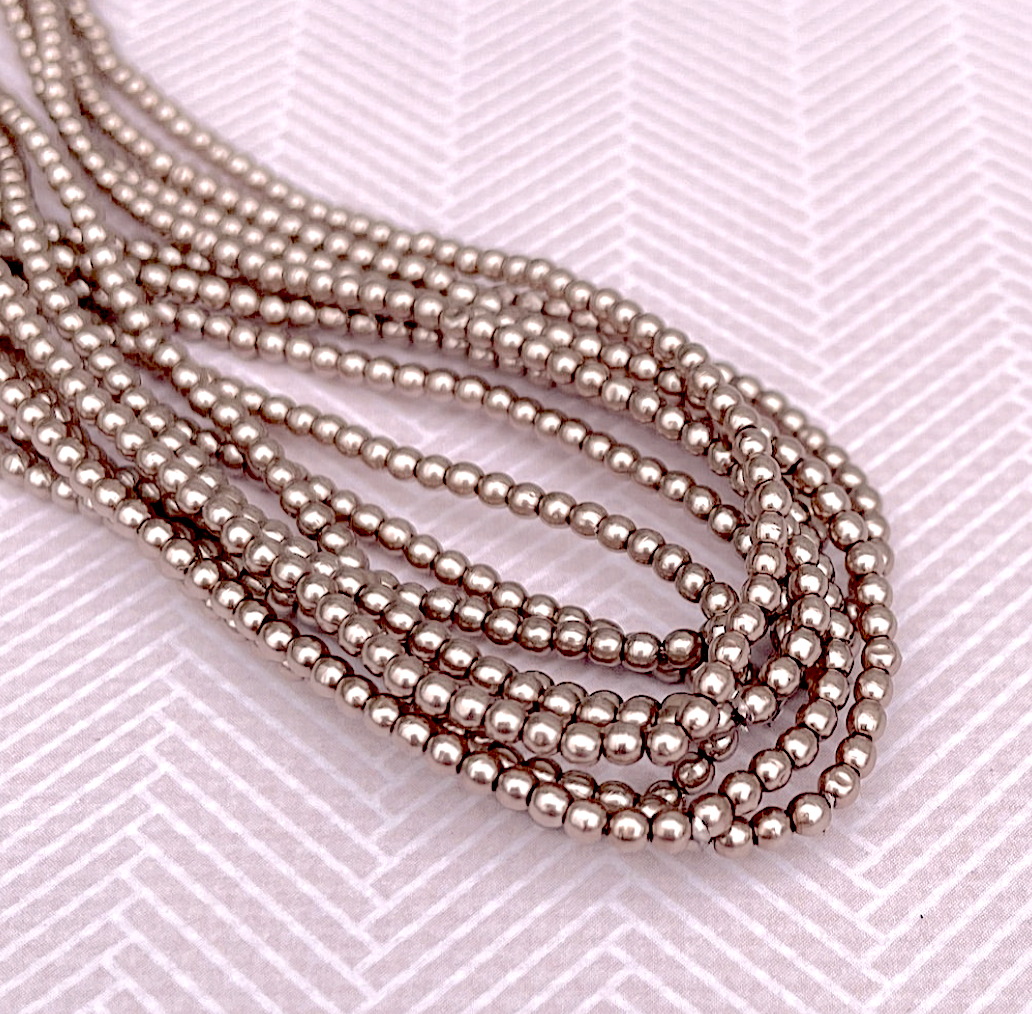Dark Cocoa Round Czech Glass Pearls 2mm Strand of 150 beads