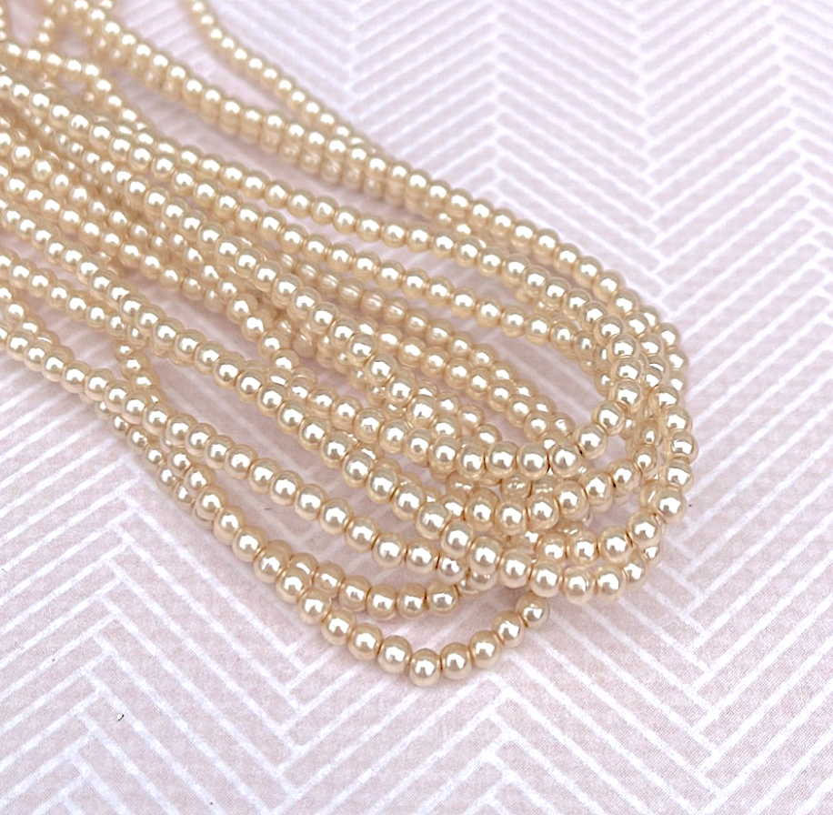 Dark Cream Round Czech Glass Pearls 2mm Strand of 150 beads