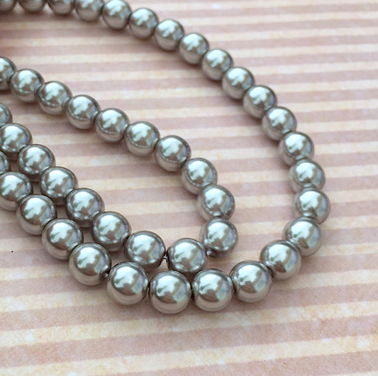 Dark Silver Round Czech Glass Pearls 8mm Strand of 35 beads