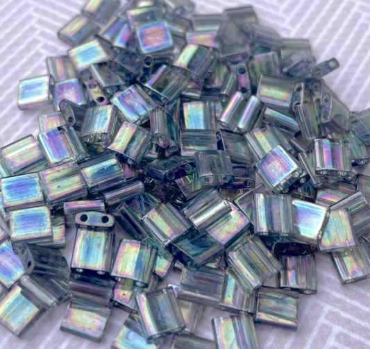 Dark Transparent Grey Rainbow Luster Miyuki Tila Beads 8 grams