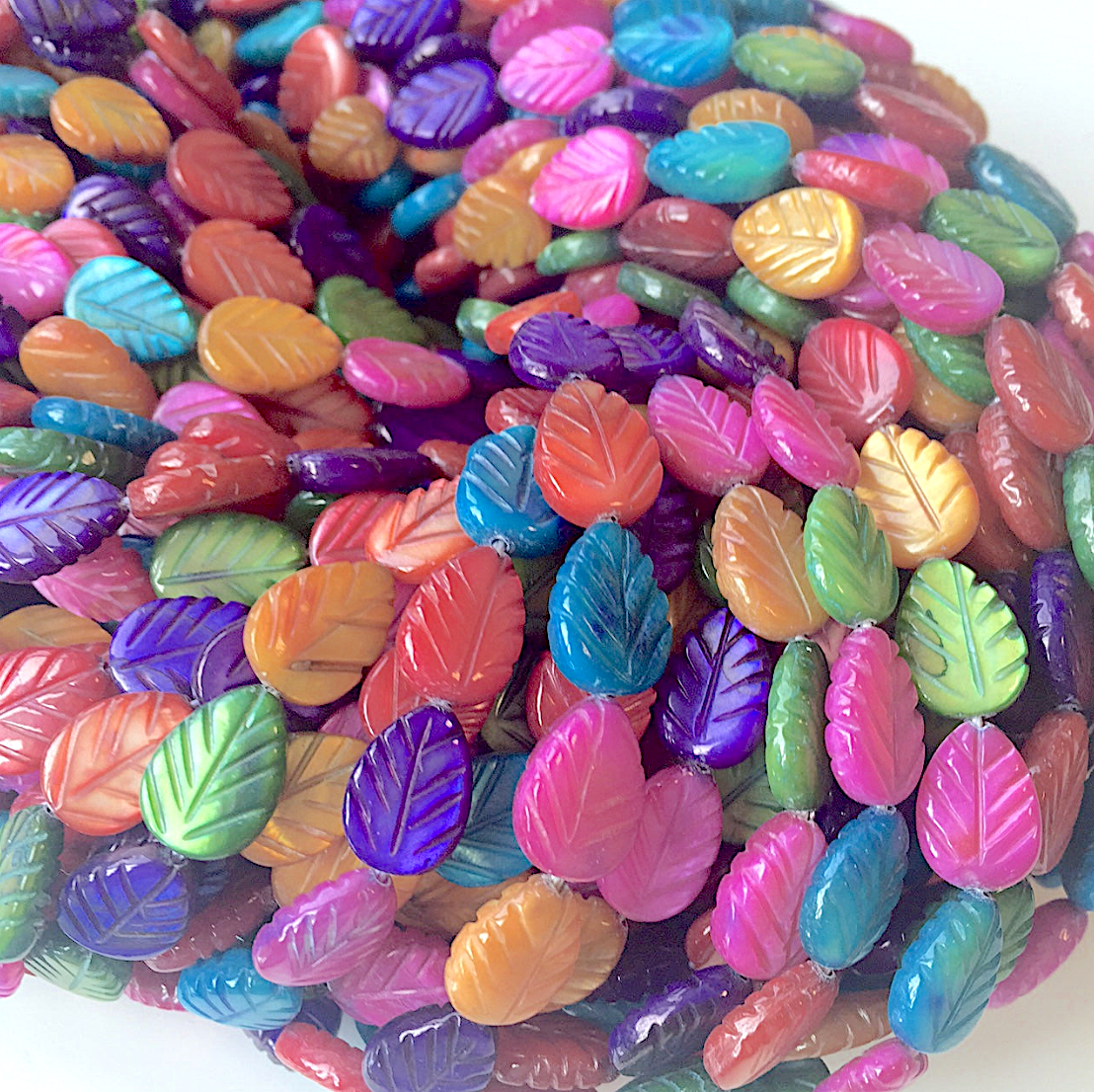 Dyed Shell Leaf Beads Mix Colours - Strand of 30 Leaves