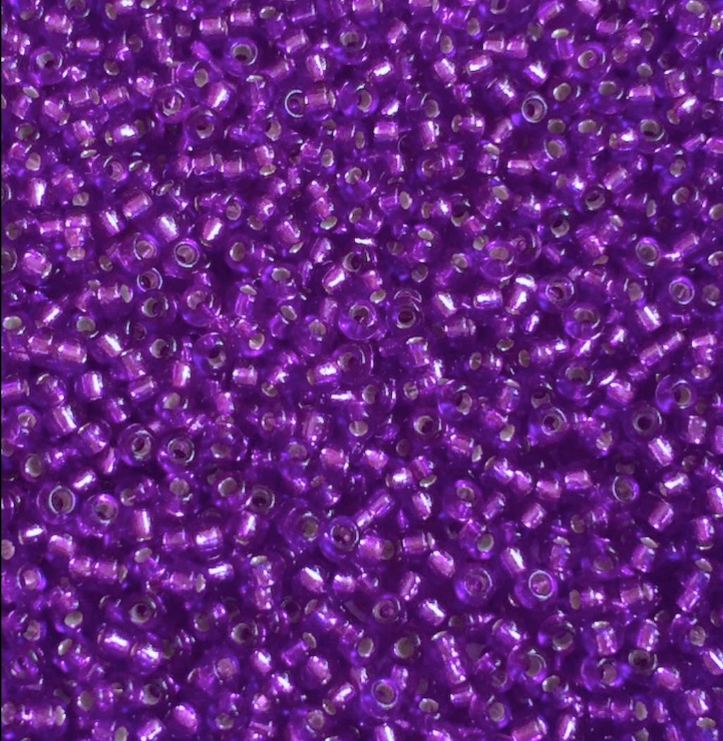 Close-up of purple beads with a metallic sheen