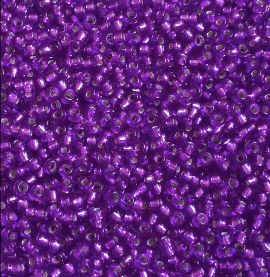 Close-up of purple beads with a metallic sheen