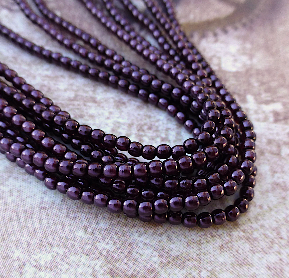 Eggplant Round Czech Glass Pearls 2mm Strand of 150 beads