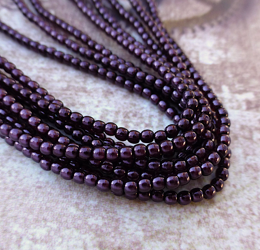 Eggplant Round Czech Glass Pearls 2mm Strand of 150 beads