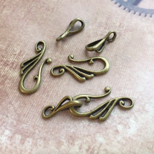 Elegant Hook and Eye Clasps Antique Bronze Colour - Pack of 10 Sets
