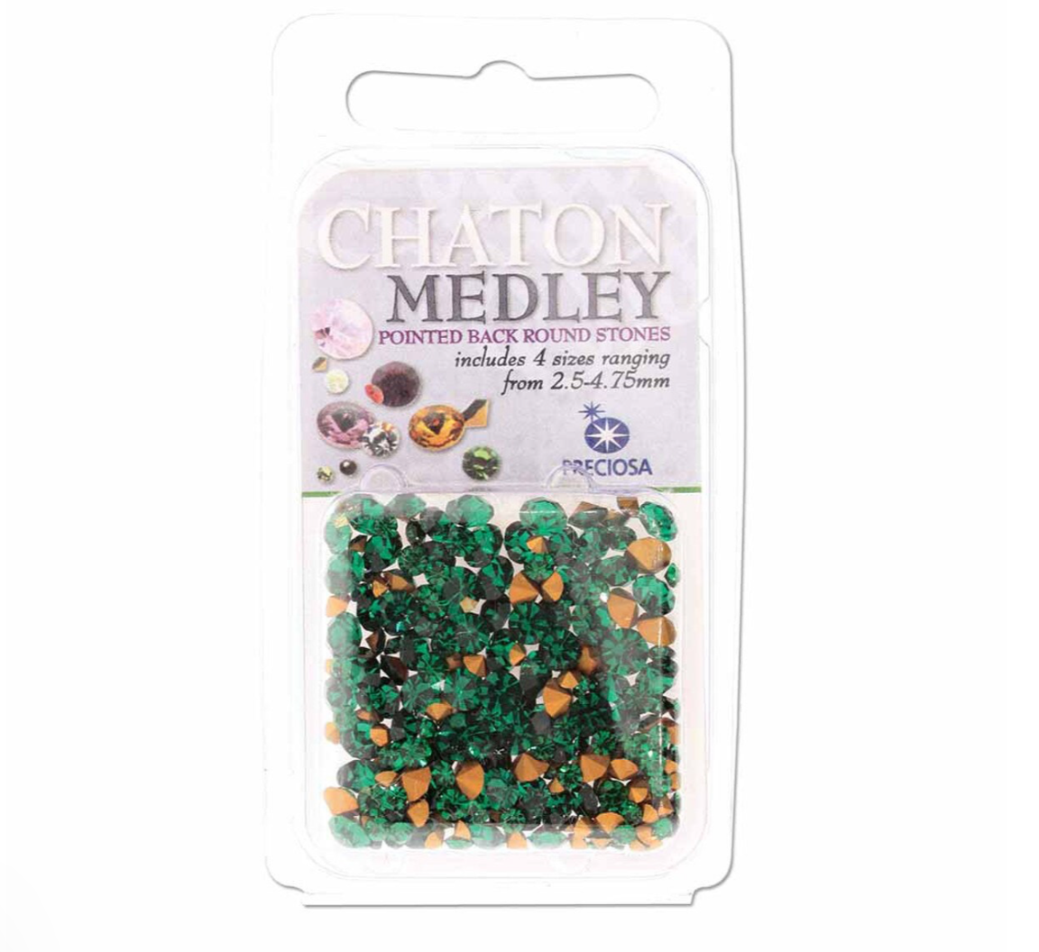 Emerald Preciosa Chaton Rhinestones - 5 Grams of Mix Sizes