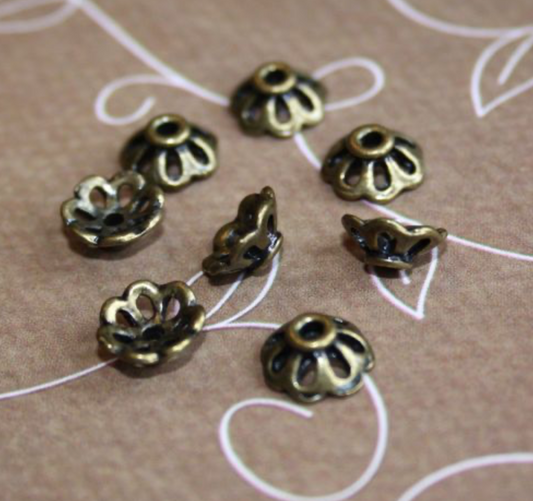 Filigree 10 mm Bead Caps in Antique Bronze Colour - Pack of 30
