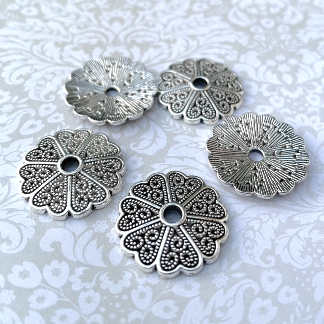 Filigree Flat Floral Bead Caps Antique Silver Colour Beading Supplies Jewellery Findings