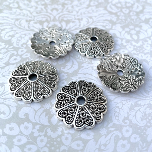 Filigree Flat Floral Bead Caps Antique Silver Colour Beading Supplies Jewellery Findings