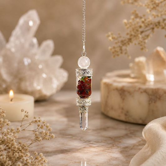 Floating Chakra Pendulum with Clear Quartz Point