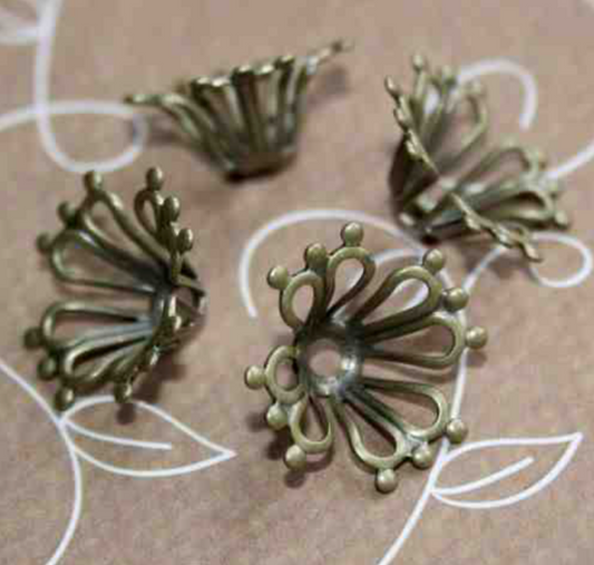 Floral Filigree Bead Caps in Antique Bronze Colour - Pack of 10