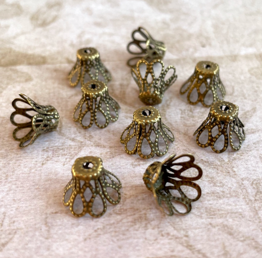 Floral Filigree Bead Caps in Antique Bronze Colour - Pack of 50