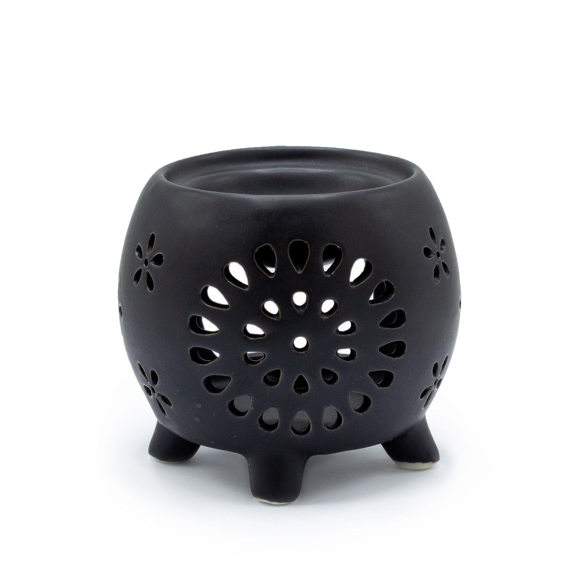 Flower Burst Squat Pot Matt Black Oil Burner