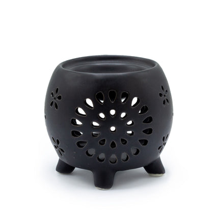 Flower Burst Squat Pot Matt Black Oil Burner