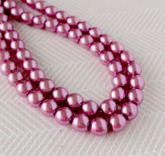 Fuchsia Round Czech Glass Pearls 6mm Strand of 75 beads