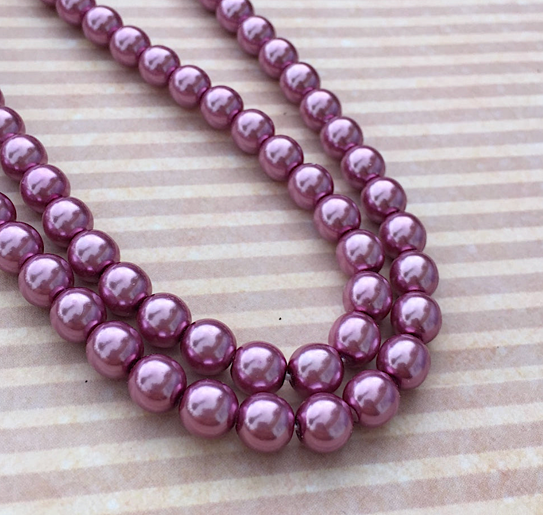 Fuchsia Round Czech Glass Pearls 8mm Strand of 35 beads