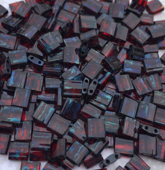Garnet Transparent Picasso Miyuki Tila Beads 8 grams