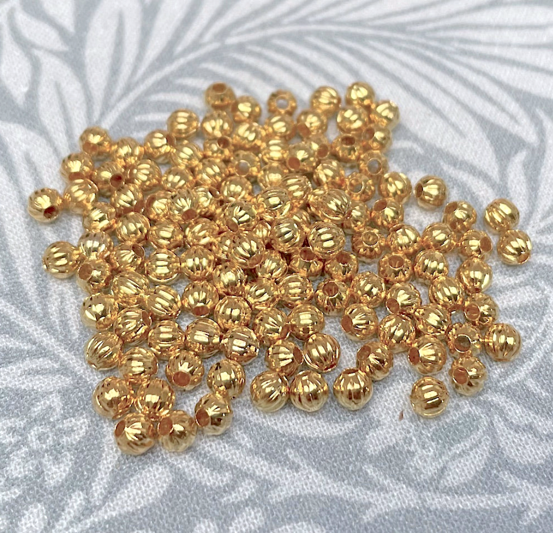 Gold Colour Corrugated 4 mm Metal Spacer Beads - Pack of 200
