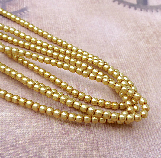 Gold Round Czech Glass Pearls 2mm Strand of 150 beads