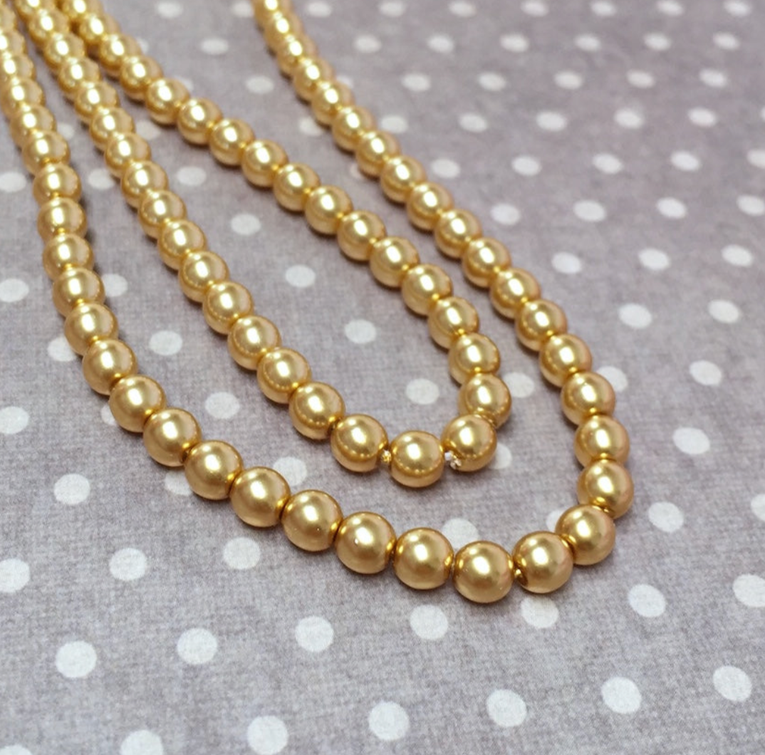 Gold Round Czech Glass Pearls 4mm Strand of 120 beads
