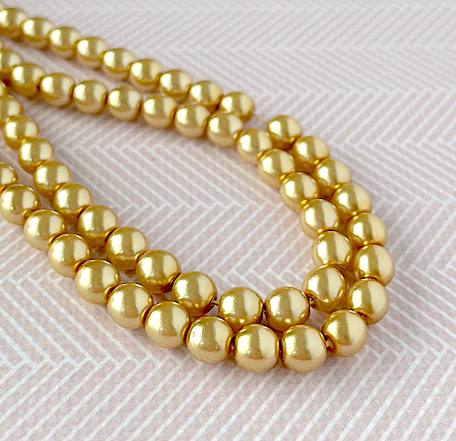 Gold Round Czech Glass Pearls 6mm Strand of 75 bead