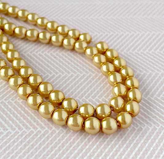 Gold Round Czech Glass Pearls 6mm Strand of 75 bead