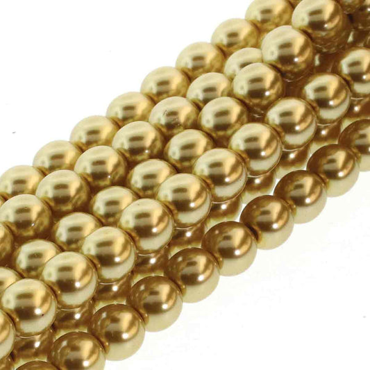 Gold Round Czech Glass Pearls 6mm Strand of 75 beads