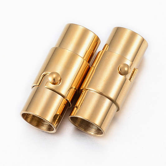 Gold Stainless Steel Tubular Locking Magnetic Clasp 6mm - Pack of 2