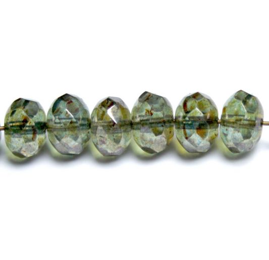 Green Faceted Rondelle Beads Czech Glass Pressed Beads - Pack of 20