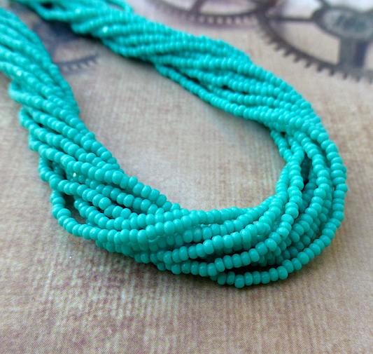 Green Turquoise Glass Seed Beads 13/0 Charlotte 6 Strands