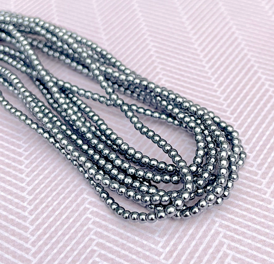 Grey Round Czech Glass Pearls 2mm Strand of 150 beads