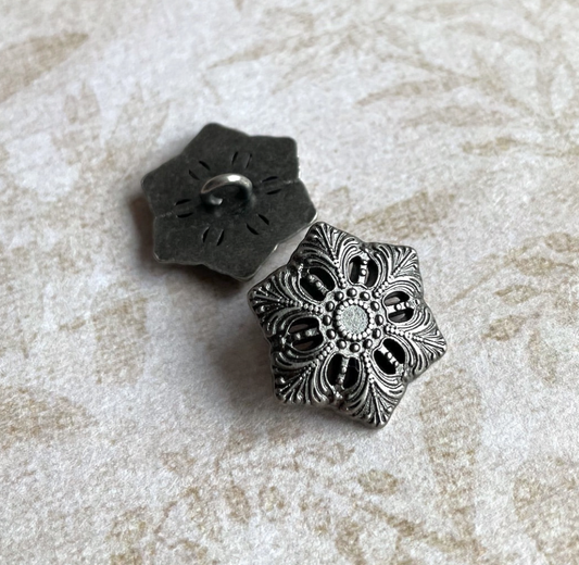 Gunmetal Colour Floral Metal Shank Buttons Pack of 8