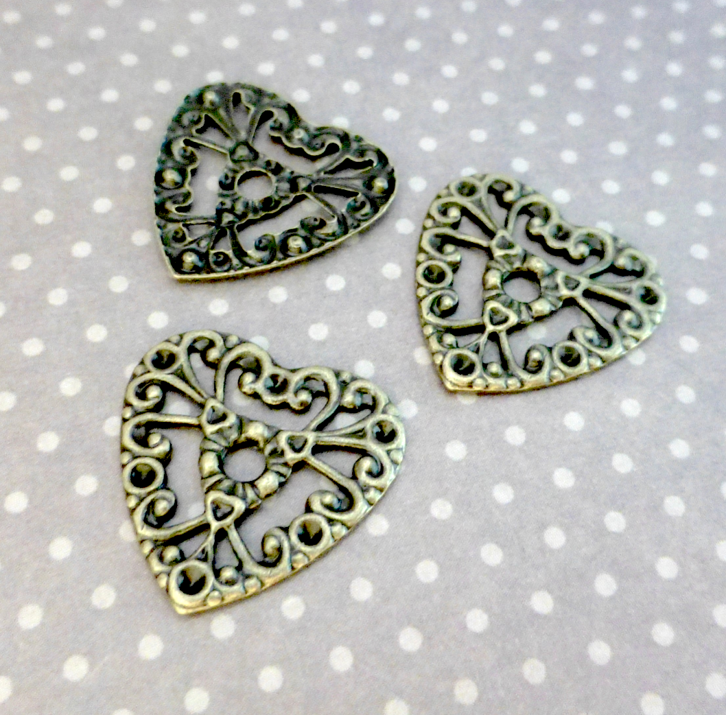 Heart Mini Filigree Antique Bronze Colour Scrapbooking Embellishment Pack of 20