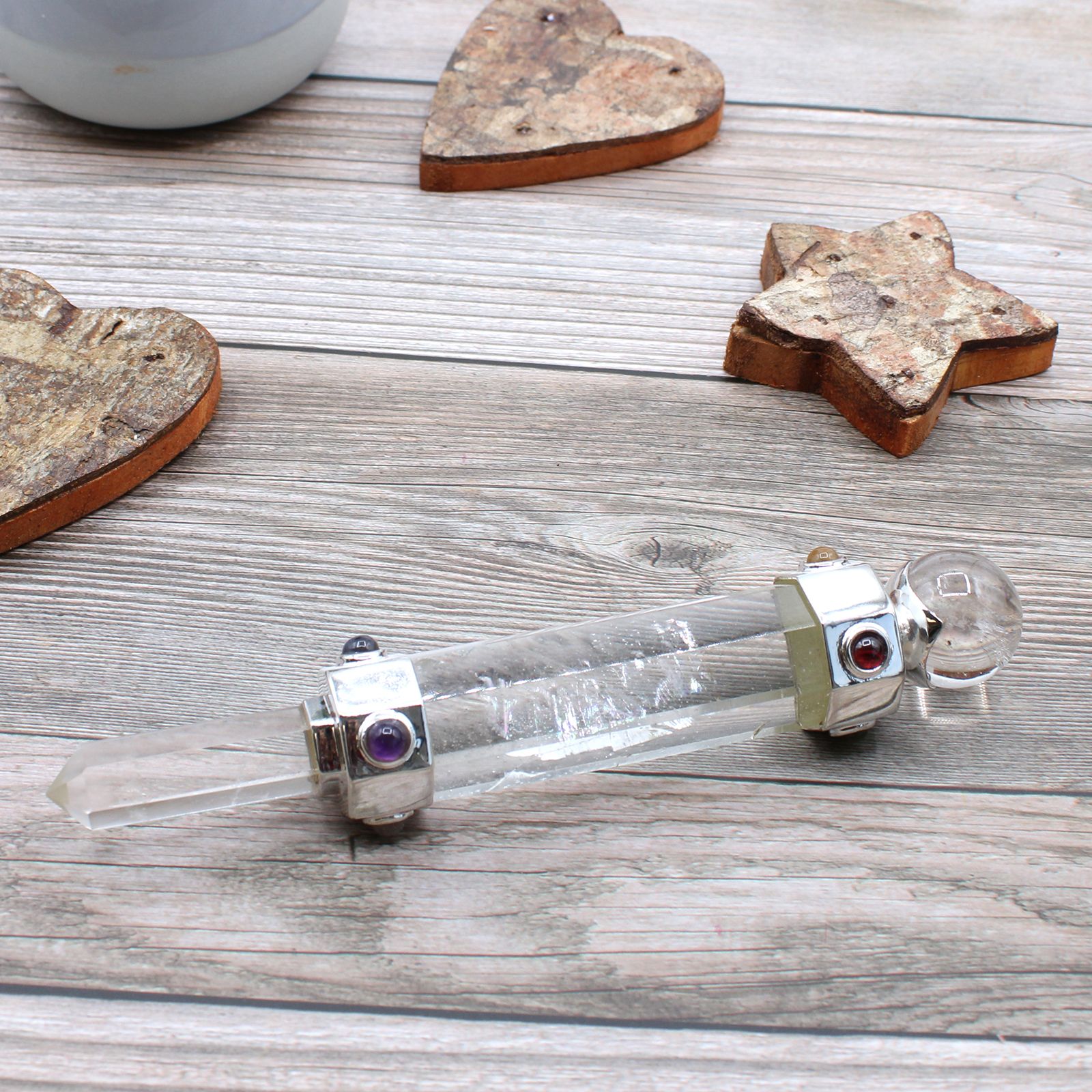 Hexagonal Crystal Healing Wand with Rock Quartz