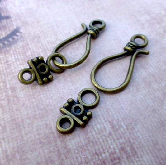 Hook and Eye Clasps Antique Bronze Colour - Pack of 10 Sets