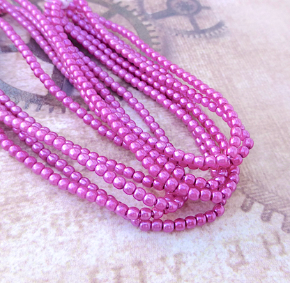 Hot Pink Round Czech Glass Pearls 2mm Strand of 150 beads