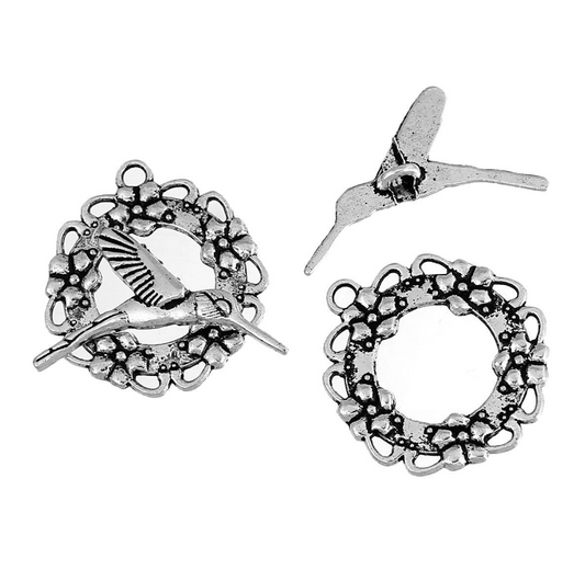 Hummingbird Toggle Clasp Antique Silver Colour 4 Sets