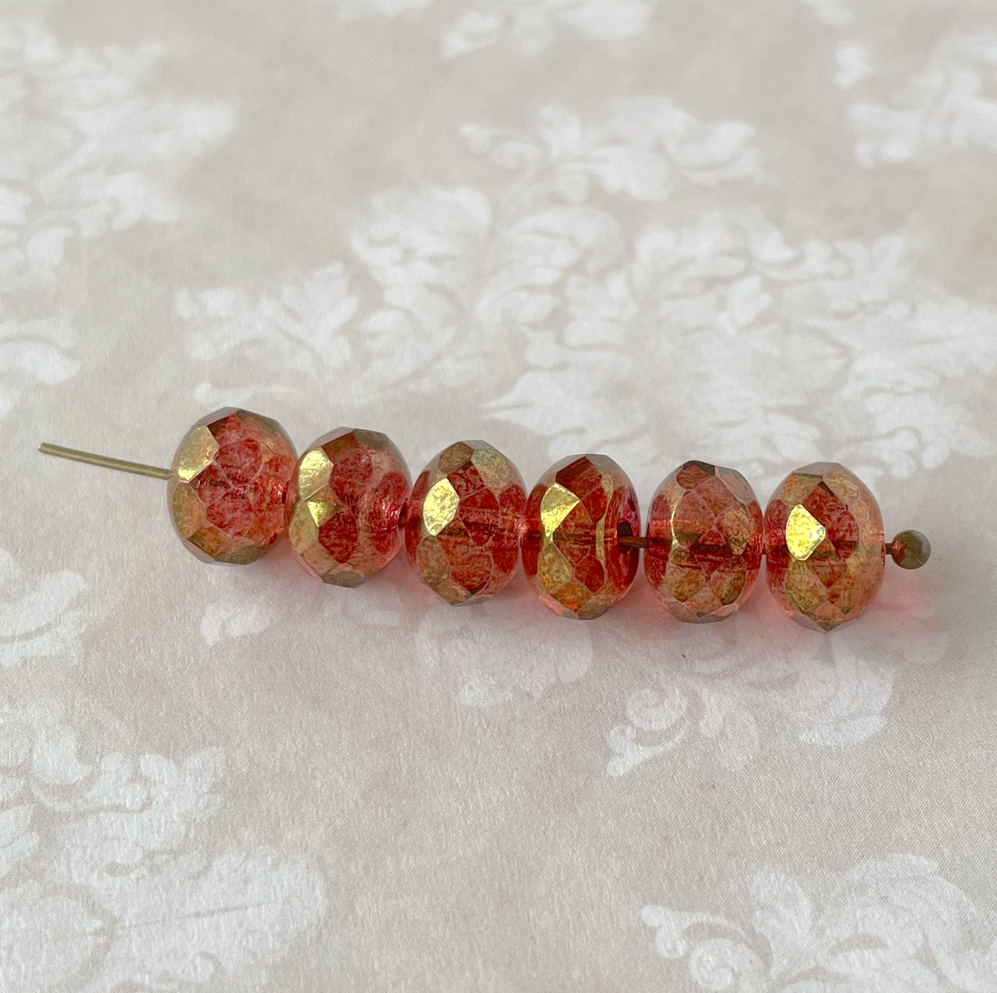 Faceted Rondelle Beads with Gold Luster Czech Glass Pressed Beads - Pack of 20