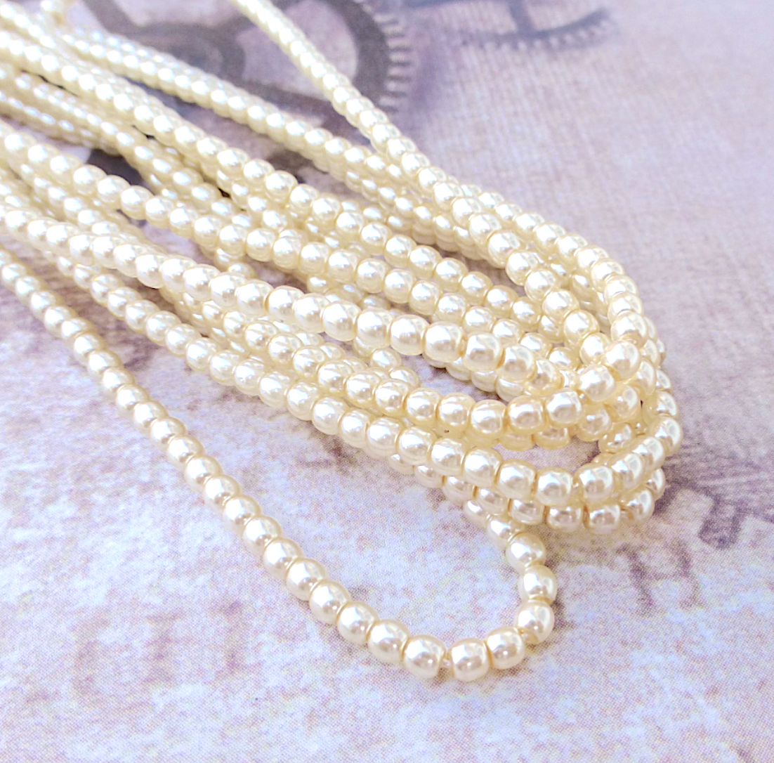 Ivory Pearl Ceylon Round Czech Glass Pearls 2mm Strand of 150 beads