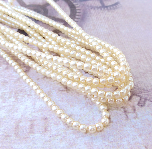 Ivory Pearl Ceylon Round Czech Glass Pearls 2mm Strand of 150 beads