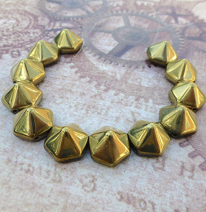 Jet Amber Pyramid Hex Glass 2-hole Beads Strand of 12