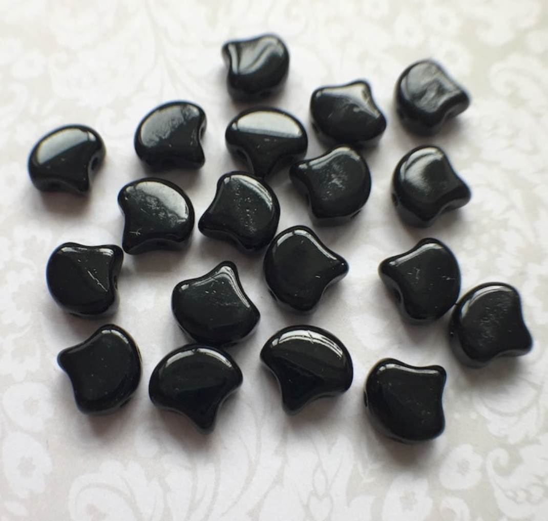 Jet Black Ginko Duo Beads by Matubo - 10 grams