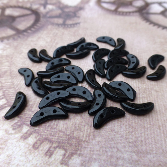Jet Black Glass Crescent Beads 2-hole Czech Glass Beads - 50 beads