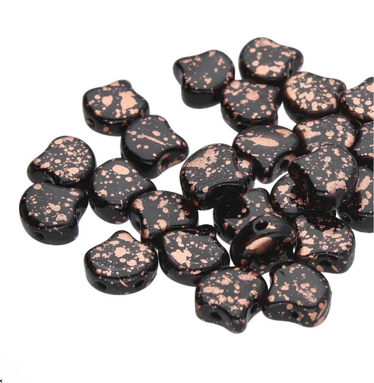 Jet Copper Splash Ginko Duo Beads by Matubo - 10 grams