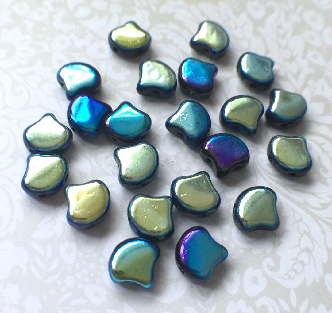 Jet Full AB Ginko Duo Beads by Matubo - 10 grams