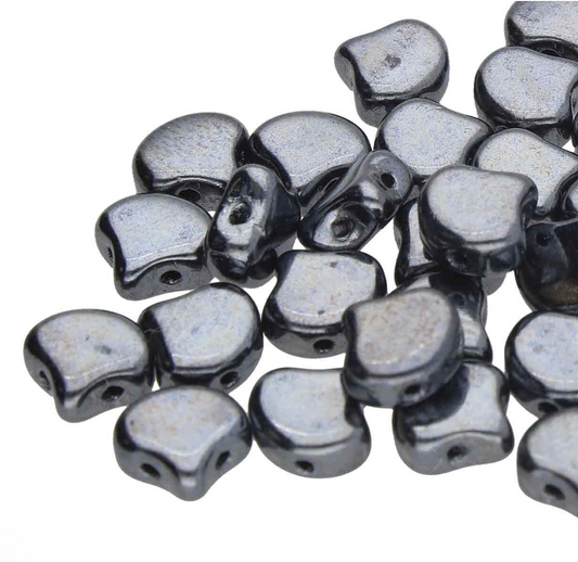 Jet Gunmetal Ginko Duo Beads by Matubo - 10 grams