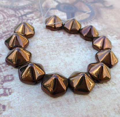 Jet Purple Luster Pyramid Hex Glass 2-hole Beads Strand of 12