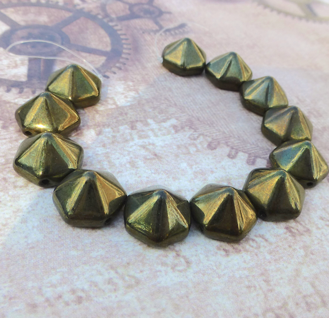 Jet Red Luster Pyramid Hex Glass 2-hole Beads Strand of 12