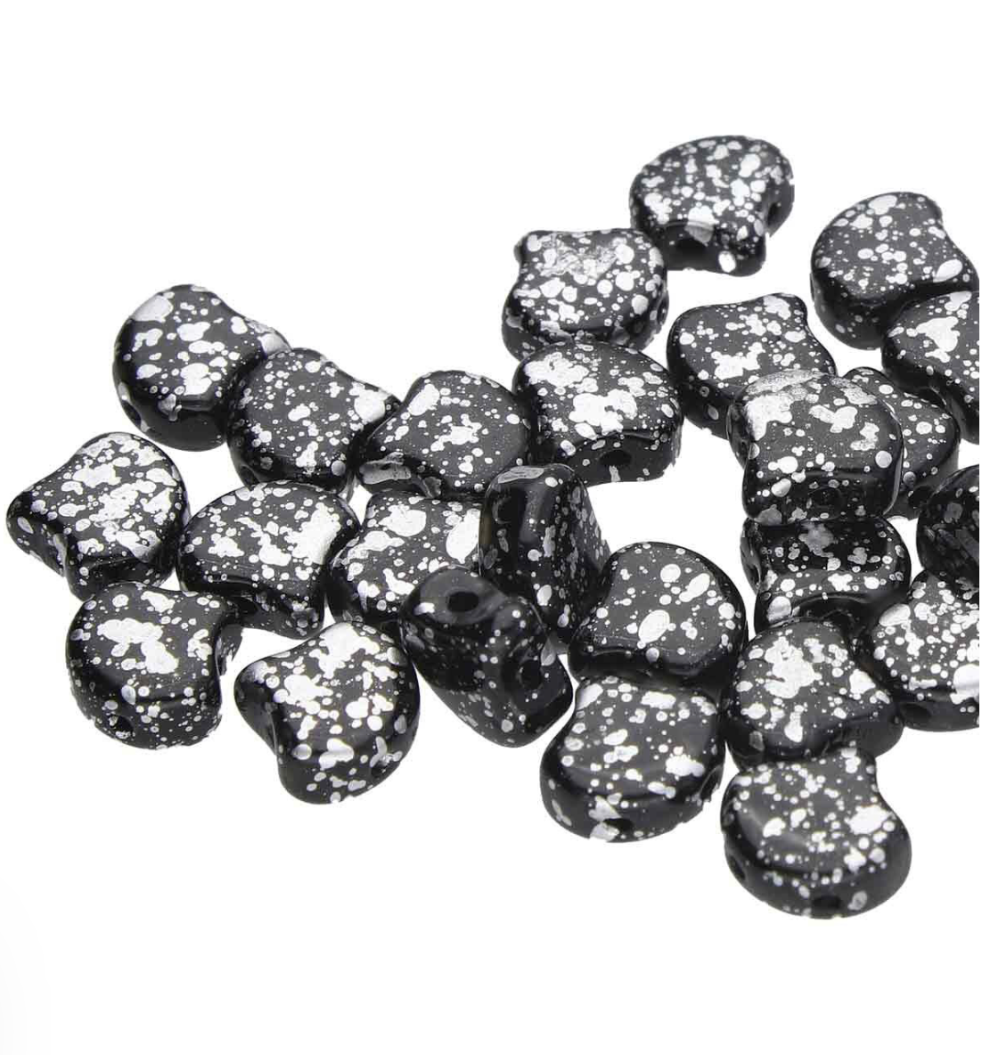 Jet Silver Splash Ginko Duo Beads by Matubo - 10 grams